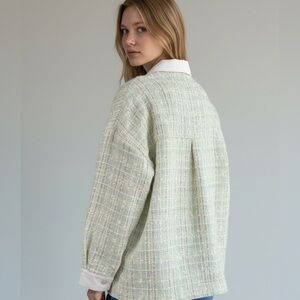 Dance & Marvel White/Mint Mixed Media Jacket – Size L, NWT